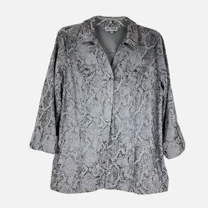 JM Collection Black and Gray Patterned Blouse